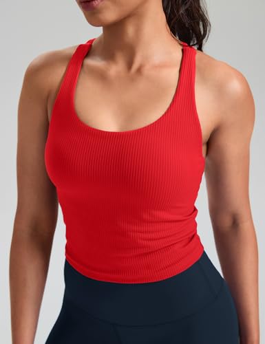 Image of HeyNuts Zeal Bras Longline Ribbed Medium Support Sports Bras, Crisscross Back Tank Tops with Removable Pads A-D Cups