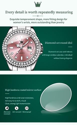 Image of OLEVS Ladies Watch Diamond Dress Analog Female Watches Stainless Steel Two Tone Waterproof Luminous Day Date for Womens Wrist Watch Gift