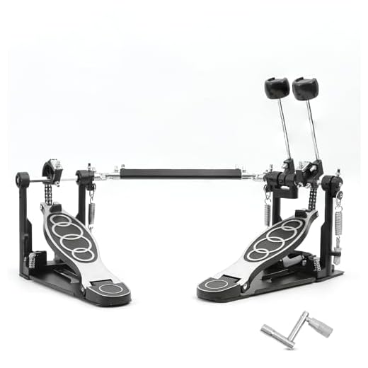 Double Bass drum Pedal,Double Bass Pedal with Adjustable Beater Head,Double Chain Drive Foot Kick Pedal with Drum Key for Drum Set and Electronic Drums
