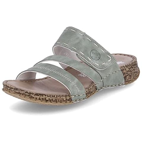 Rieker Damen Pantoletten Sandalen Pantolette Synthetik Gemütlich Puschen Uni Damen grün Pantolette Schlappen Slides Cover