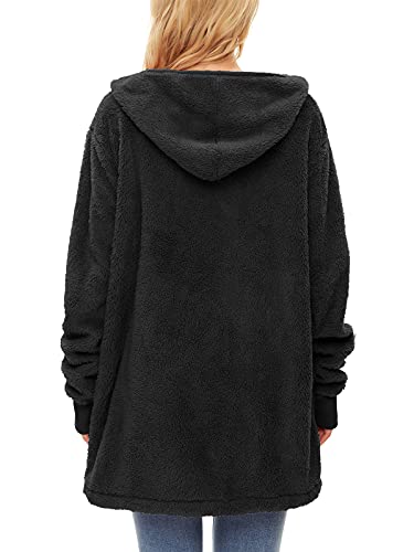 Century Star Women Fleece Cardigan Hooded Loose Fuzzy Cardigan Coat Womens Fuzzy Jacket Open Front Outwear Black Xx-Large #TOP3