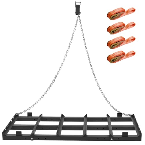 Pohadr 4 FT Drag Harrow Driveway Drag, Heavy Duty Driveway Grader, Tow Behind Lawn Rake for Land Leveling, Power Rake for Gravel, Soil, Hay