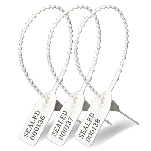 Plastic Tamper Seals, Zip Ties for Fire Extinguishers Pull Tite Security Tags Numbered Disposable Self-Locking Tie 250mm Length (100 PCS, White)
