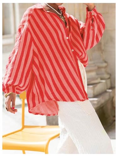 Verdusa Women's Fall Clothes Old Money Business Tops Striped Button Blouse Long Sleeve Oversized Shirts2