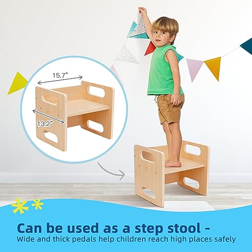 OOOK Montessori Weaning Table and Chair Set, Kids Activity Table and Chair Set with Fence for Read, Play Toys, Snack Time, Step Stool, 1-3 Year Old Kids Montessori Furniture