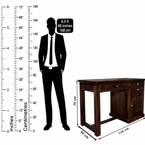 Image of Sheesham Wood Study Table for Bedroom 2 Drawer,1 Storage Cabinet with Keyboard Trey with Flora Chair with Matte Finished (Dark Walnut)