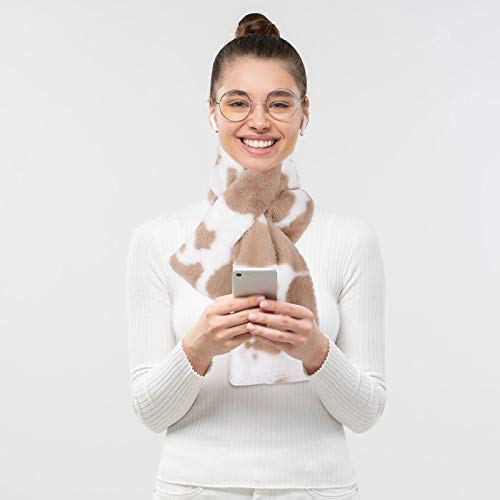 Amosfun Lenço de Pelúcia Feminino Impressão Padrão de Vaca Inverno Pescoço Macio Mais Quente Xale Pe
