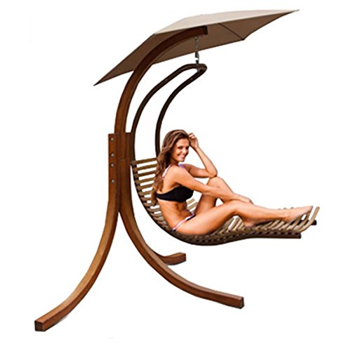 Leisure Season Slu135 Swing Umbrella-Brown-1 Piece-Hanging Wooden Shade And Polyester Cushion Wing Lounge Chair With Umbrell #TOP4