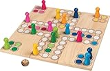 goki 56914 Brettspiel Ludo aus massivem Holz, 24 × 24 cm – Variables Spielfeld für 2 bis 4 Spieler, inkl. 16 Figuren & Würfel