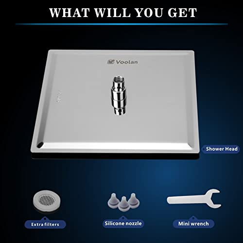 Voolan Rain Shower head, High Pressure Shower Head Made of 304 Stainless Steel, Relaxed Shower Experience Even at Low Water Flow and Pressure (8" Chrome)