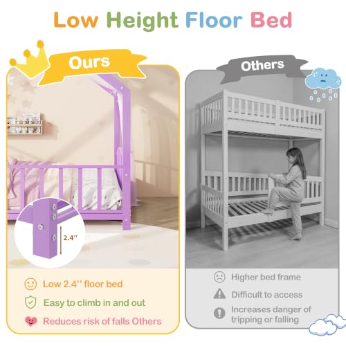 Image of Garvee Twin Size House Shape Bed Frame with Rail, Purple