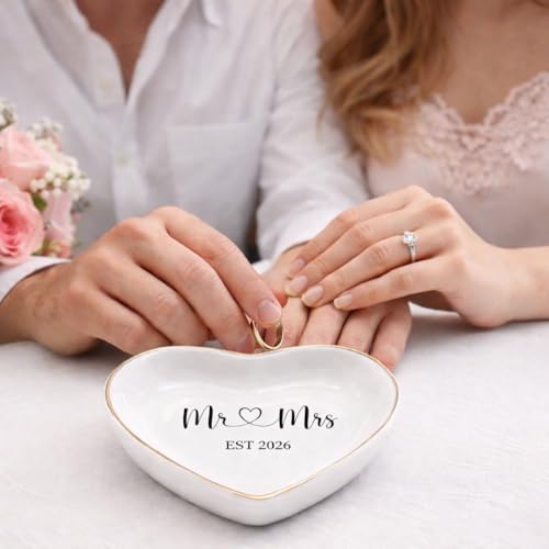 Ceramic Ring Dish for Wedding Anniversary - Mr & Mrs EST 2026 Jewelry Tray, Elegant Keepsake Gift for Couples, Ceramic Valet Tray for Jewelry Storage - Image 3