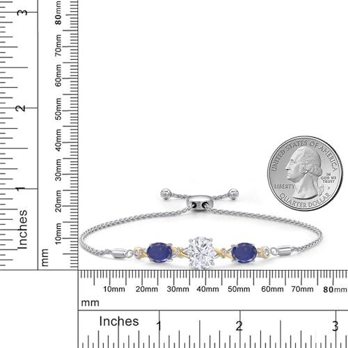 Gem Stone King 925 Silver and 10K Yellow Gold Customized and Personalized Oval Gemstone Birthstone and Lab Grown Diamond Bracelet For Women | Adjustable Bolo Bracelet For Women