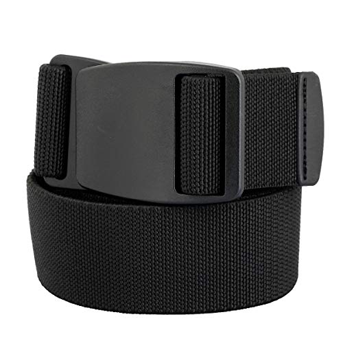 Sportmusies Elastic Belts for Men, Military Style Stretch Webbing Tactical Duty Belt (Black,Flat Plastic Buckle)