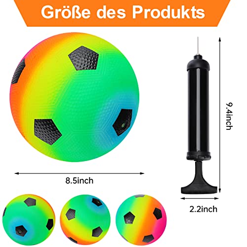 PVC Bouncy Kickball,4Stück Kinder Spielball,PVC Soft Ball für Kinder mit Pumpe,Mehrfarbig Regenbogen Ball,8,5 Zoll Regenbogen-Spielplatzbälle Strandball Softball für Drinnen und Draußen (Neon-Fußball)