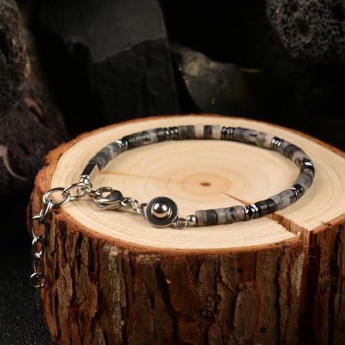 Pulsera ajustable para hombre de acero inoxidable con piedras negras miniatura 3
