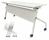 A AIRLLEN スタッキングテーブル 会議テーブル 幅180cm×奥行60cm 幕板付き, 2〜3人掛け FB60180WH【法人限定】