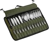 Cutlery Storage Bag,Portable Polyester Roll Up Pouch Bag For Forks, Spoons, Chopstick,Water Resistant Storage Kitchen Cooking Utensil Set Travel Organizer, Army Green
