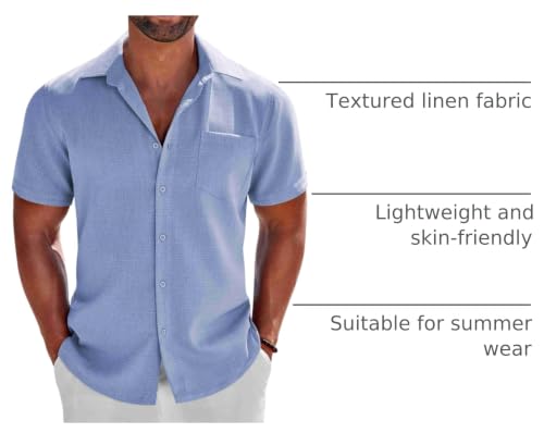Image of COOFANDY Men's Button Down Shirts Short Sleeve Casual Shirts Summer Beach Linen Shirts with Pocket