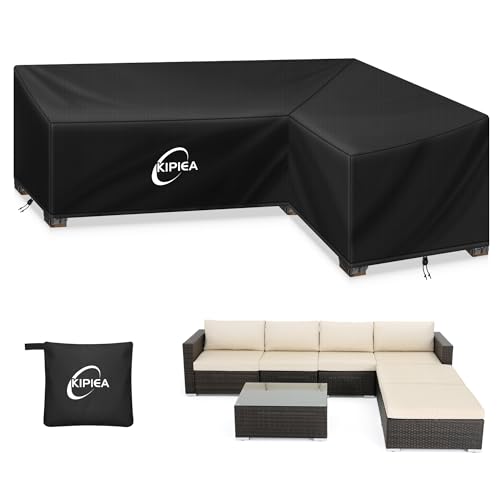 Kipiea L Shaped Garden Furniture Covers Waterproof, 420D Heavy Duty Oxford Fabric Outdoor Rattan Corner Sofa Covers with Windproof, Garden Sofa Cover, Anti UV, Ripstop (Right Side, 305x229x85x78cm)
