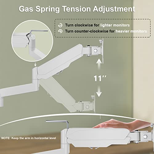 WALI Single Monitor Mount, Adjustable Gas Spring Arm Desk Mount for Screen up to 32 inch, 17.6lbs Weight Capacity, Mounting Pattern 75 x 75mm or 100 x 100mm (GSDM001W), White