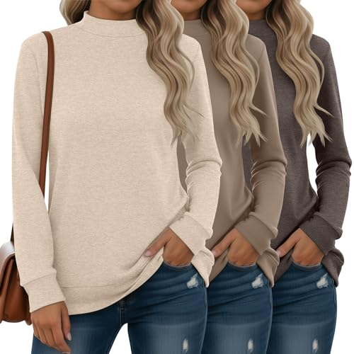 Oakgarden 3 Pack Women's Mock Turtleneck Sweatshirts Long Sleeve Cotton Pullover Shirts Tunic...