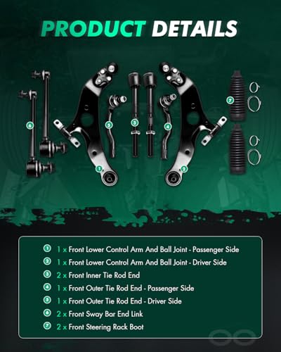 SCITOO 10pcs Front Suspension Kit Lower Control Arm And Ball Joints Sway Bar Links Inner Outer Tie Rod Ends w/Steering Boots fit for 2004-2010 for Toyota for Sienna - Image 4