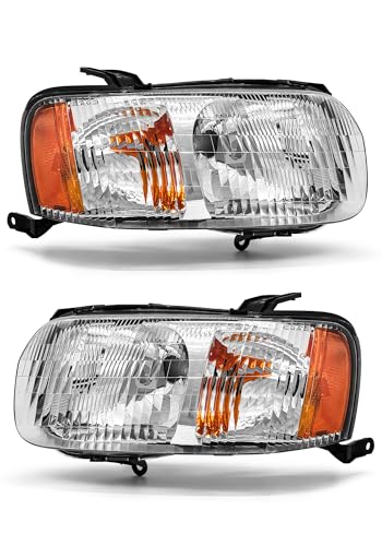 AXLAHA Headlight Assembly for Ford Escape 2001 2002 2003 2004 Chrome Housing Amber Reflector Replacement Pair (Chrome Housing Amber Reflector Clear Lens)