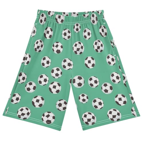 ALAZA Green Cute Soccer Ball Pajama Shorts Elastic Waist Casual Sleep Shorts with Pockets Size 6-14