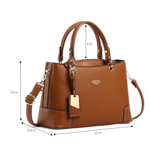 Image of EXOTIC Premium Caramel Edge Structured Handbag for Women | Dual Tone Satchel Bag | Multi-Compartment | Top Handle with Adjustable Sling Strap | Textured PU Leather