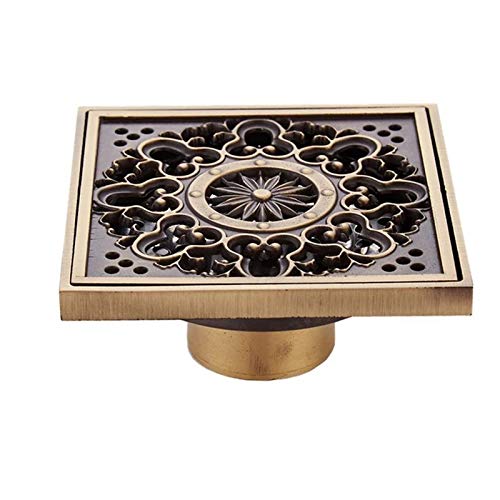 Desagüe de Suelo, Escurridor de Rejilla de residuos de Suelo Decorativo con Cubierta Cuadrada de latón Antiguo de 4" DrainSteel