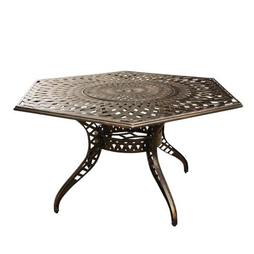 Oakland Living 1822 HEX 63 MESH TABLE LAZY LBK Black Modern Outdoor Mesh Aluminum 63 in Large Hexagon Patio Dining Table with Lazy Susan