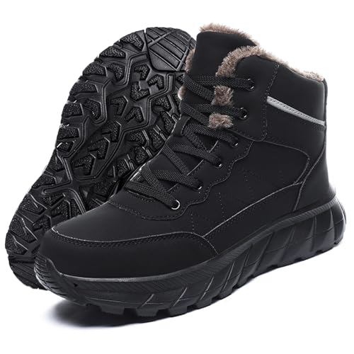 Men's Winter Warm Waterproof Snow Boots Outdoor Full Fur Plus Lined Anti-Slip Cold Weather Ankle Booties Fashion Trekking Hiking High Top Sneakers