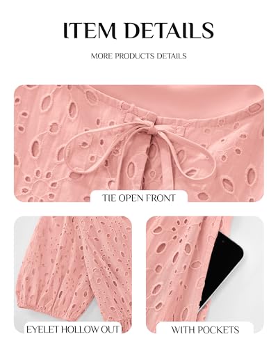 Image of KIRUNDO Eyelet Summer Dresses for Women 2025 Short Sleeve Tie Front Babydoll A Line Wedding Guest Beach Vacation Sundress