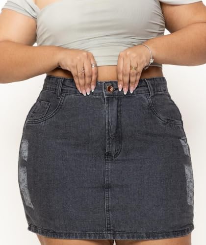 Mini Saia Jeans Feminina Grafite Plus Size Cintura Alta Tendência Verão (BR, Numérico, 54, Plus Size
