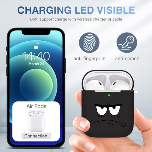 Image of for Airpods Case,Don't Touch Me Cool Cover with Lanyard Big Eyes Cute Cartoon for Airpods 2nd Generation Case,Soft Shockproof Cover for Women Men-Grey