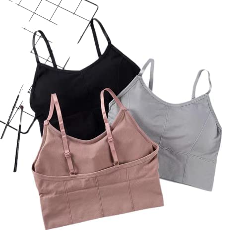 Women Cotton Padded Wire Free Sports Bra Fitness Yoga Free Size (Pack of 3), Size (28-32)-image-47