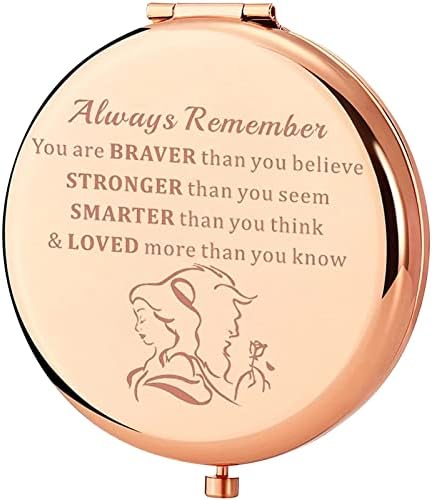 KEYCHIN Princess Movie Pocket Mirror Princess Belle Fans Gifts Always Remember You are Braver Stronger Smarter Than You Think Compact Mirror for Women Girls Teenagers (Beauty Mirror-RG)