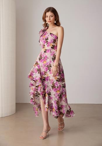 Image of GRACE KARIN Womens Summer One Shoulder Sleeveless Dresses Floral Flowy Ruffle High Low Wedding Guest Maxi Sundresses