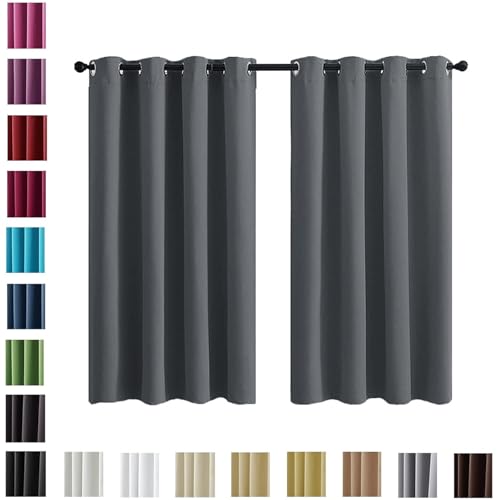 WUXXIANG Rideaux Occultants Opaque 170 x 200 cm 100% Polyester, Satiné, Rideaux Modernes Rideau Salon, avec Cravates, pour Chambre Fenêtre, Gris Foncé