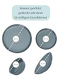 Steingut Geschirrset 6 Personen Rustic 24 tlg. TESTSIEGER, Hochwertiges Landhaussttil Steingut Geschirr Set, Schüssel- und Teller Set, Tafelservice 6 Personen, Geschirrsets Pure Living in Rauchblau