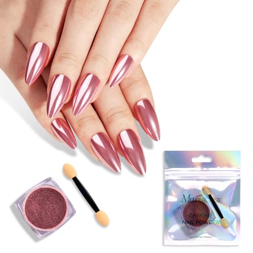 Image of MelodySusie Pink Chrome Nail Powder for Gel Nails,Metallic Mirror Effect Pigment Stylish Fine Glitter for Home DIY Salon Use