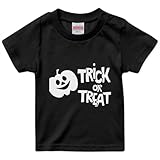 [igsticker] Tシャツ キッズ 子供 120 サイズ デザイン プリント size おしゃれ クルーネック 黒 ブラック t-shirt 013521 ハロウィン カボチャ おばけ