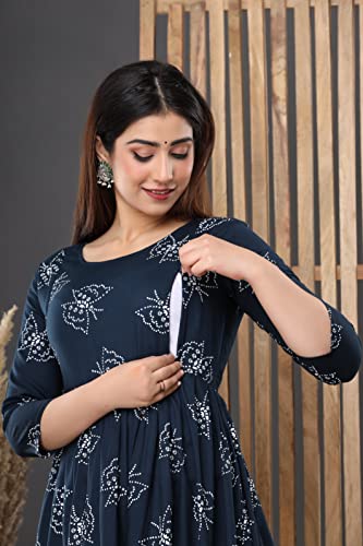 Image of Vinny's Creation Women's Cotton Maternity Kurti | Floral Printed Feeding Kurta with Hidden Zipper | Stylish Pregnancy Gown & Nursing Dress for Womens