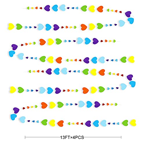 Image of 52Ft Valentines Day Party Decorations Rainbow Love Heart Garland Colorful Hanging Paper Heart Streamer Banner for Birthday Anniversary Bachelorette Engagement Wedding Baby Bridal Shower Carnival Party