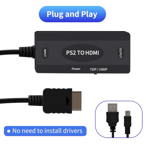 Image of PS2 to HDMI Adapter - PS2 HDMI Converter Cable for PlayStation 2 /PS1 /PS3,True YPbPr HD Signal Output, Support 4:3 /16:9 Screen,USB Cable as Power