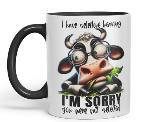 Vixar Mug with I Have Selective Hearing – I’m Sorry You were Not Selected Coloured Ceramic Mug Cup 11oz Funny Sarcastic Gift (Black)
