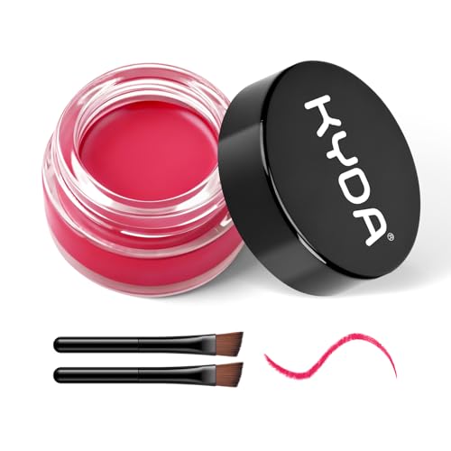 KYDA Red Gel Eyeliner, Lasting Waterproof Cream Eyeliner, High Pigmented Smudge-proof Formula Brow& Liner Makeup, Waterline Matte Eye Liner with Brush, Natural Brow Pomade Set