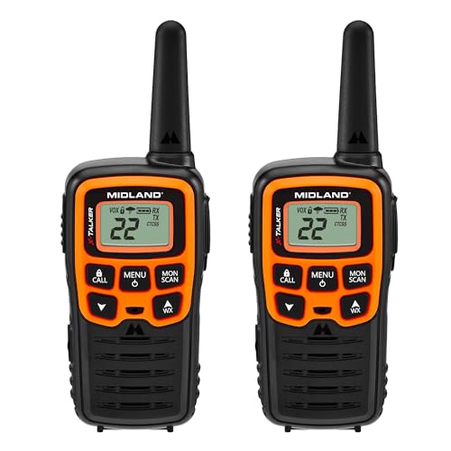 Midland- T51VP3 X-TALKER Spotting and Recovery Walkie-Talkie Long Range – FRS Two Way Radio for kids Caravanning with NOAA Weather Scan + Alert, 38 Privacy Codes – Black/Orange – 2 Pack