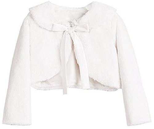 Dreamer P Little Baby Girls Faux Fur Ribbon Long Sleeve Tie Flower Girl Bolero Jacket Cover Cape White XL (SC3K5)
